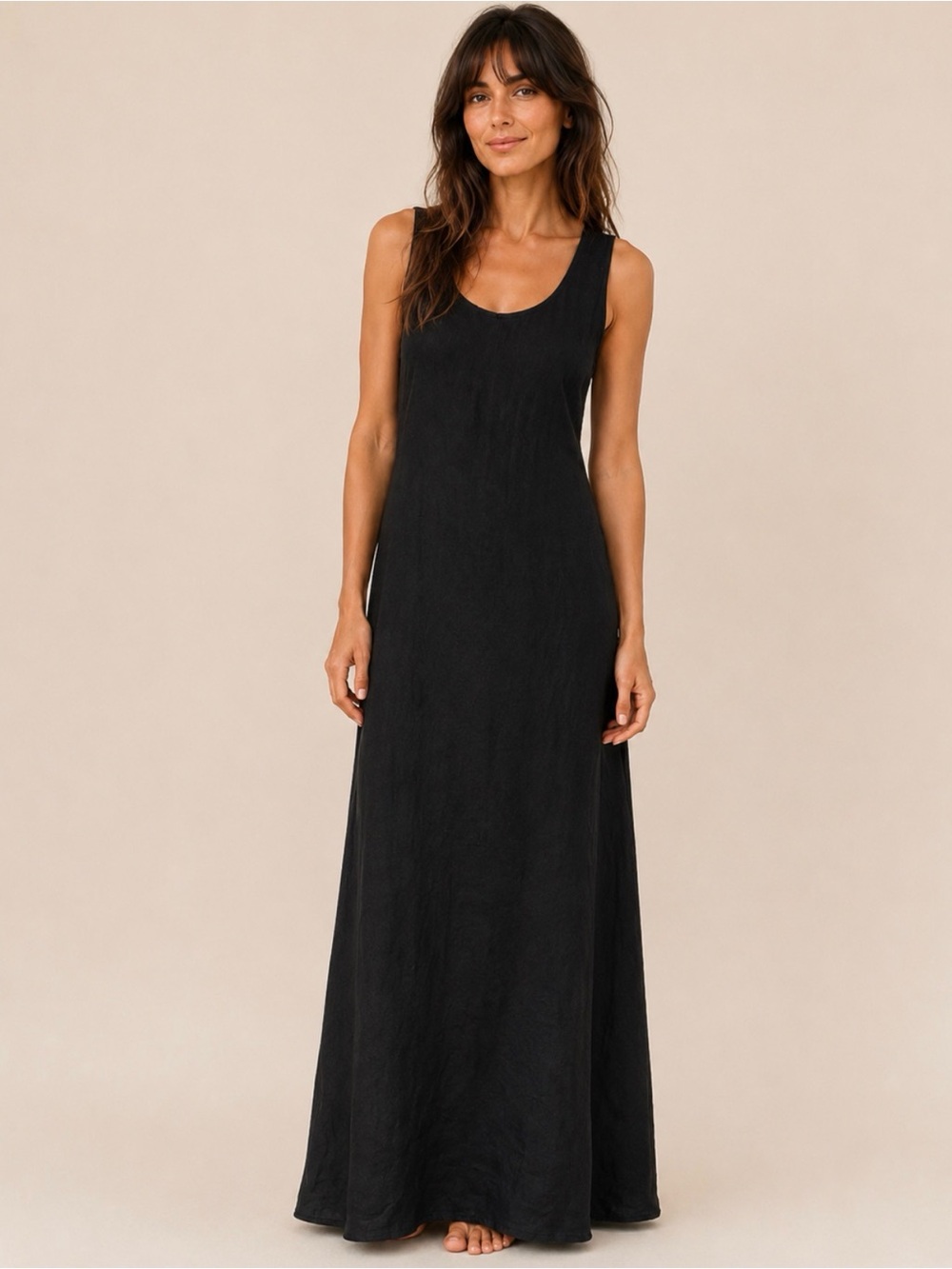 Martina Innocenti 100% Linen Black Maxi Dress – XL (Fits M–L) Made in Italy